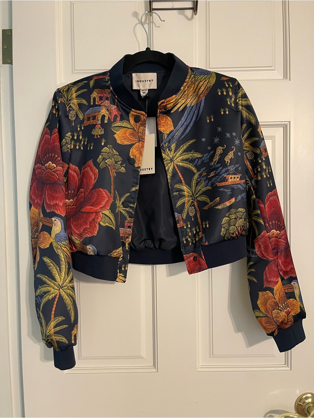 INDUSTRY Navy Floral Tropical Bomber Jacket